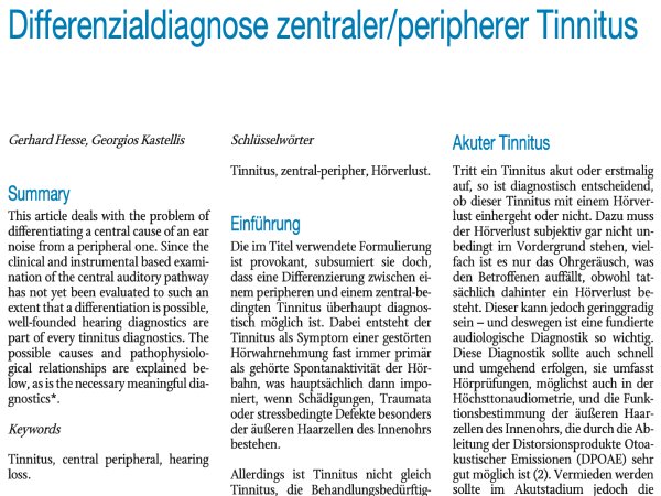 Differenzialdiagnose zentraler/peripherer Tinnitus