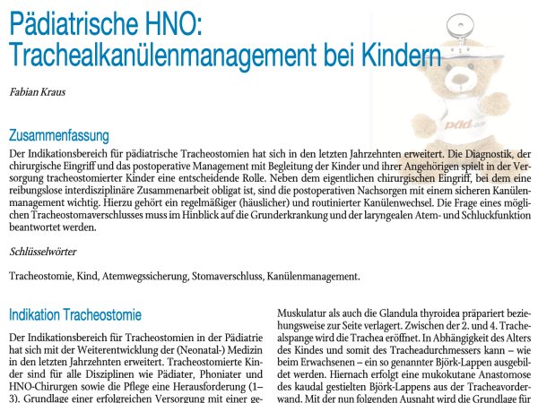 Pädiatrische HNO: Trachealkanülenmanagement bei Kindern
