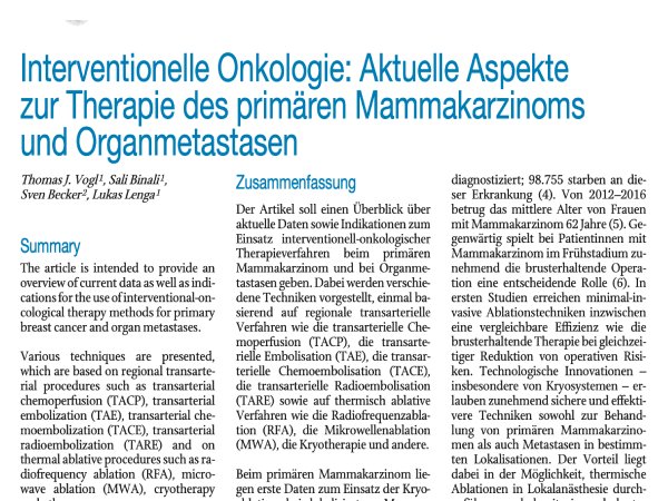 Interventionelle Onkologie: Aktuelle Aspekte zur Therapie des primären Mammakarzinoms und Organmetastasen