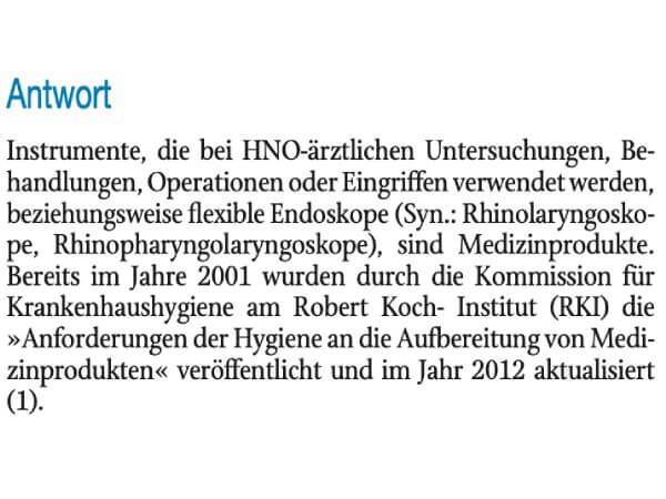 Reinigung von flexiblen Rhinopharyngoskopen